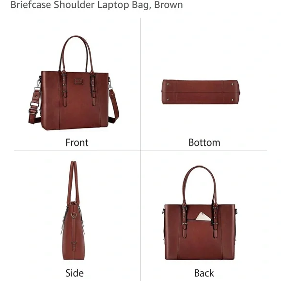 Elegant Brown Leather Tote Bag - Picture 3 of 16